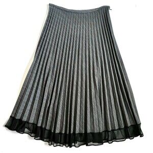 Vintage Drama Pleated Maxi Skirt Women’s Sz 6 Pinstripe Grey Black Ruffle Hem